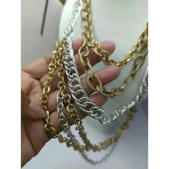 Chicos Silver Gold Tone Multi Layer Chain Link Elegant Necklace 6 Layers - Picture 3 of 6